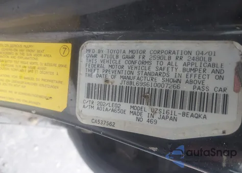 2001 Lexus Gs 430 z USA, uszkodzony, nr VIN JT8BL69S610007266